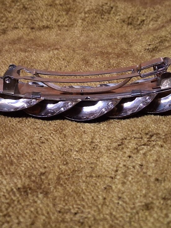 Vintage Barrette Hair Clip Silver Tone Circle Link Spiral Korea 3.5" - Picture 14 of 15